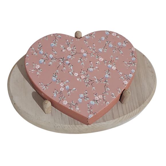 Coaster Set Homewarmers By Valorie Hearts with Wood Base Cottagecore Shabby Chic - Picture 1 of 10